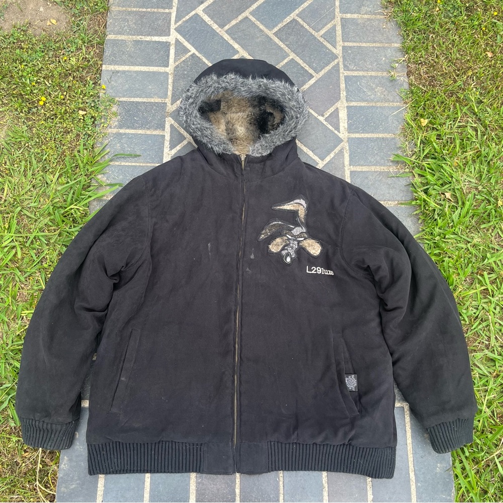 90s Lot29 Luxe Wile E Coyote Coat Jacket Black